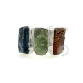 Belle bague en pierres précieuses en argent sterling de kyanite bleue, verte et orange